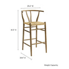 Modway Amish Wood Bar Stool - Weathered Gray Teak-Woven Paper Rope Seat