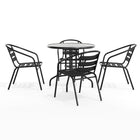 Flash Furniture 31.5" Round Glass Metal Table with 4 Black Metal Aluminum Slat Stack Chairs-Top Size: 31.5" Round