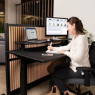 Luxor Modular Wall - 70" W x 48" H - Wood Slats in Black Frame-Frosted acrylic and PET acoustic panel design