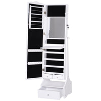 HOMCOM Standing Mirror Jewelry Cabinet - 17.75" L x 14.25" W x 59" H - White-Great furniture to organizer all your jewels and other accessories 