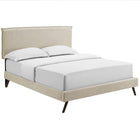 Modway Amaris Fabric Queen Platform Bed with Round Splayed Legs - Beige-Wood Frame / Particleboard Panel