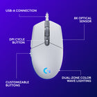 Logitech G203 LightSync RGB Gaming Mouse - White-Connect using USB Type-A; Cable length: 6.89 ft (2.1 m)
