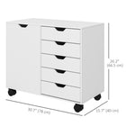 HOMCOM Lateral Filing Cabinet with 5 Drawers and Adjustable Shelf - White-Particleboard frame with melamine coating ensures durability and easy cleaning