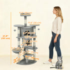 PawHut 62" H Multi-Level Cat Tree with Two Cat Condos - Light Grey-Multiple sisal-wrapped posts and a rope encourage scratching, protecting your furniture 