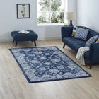 Modway Kazia Distressed Floral Lattice Area Rug - 5 ft W x 8 ft L - Dark Blue/Ivory-Tight Low Pile Weave