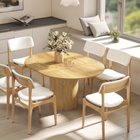 HOMCOM 43.5"-59" Convertible Round to Oval Farmhouse Extendable Table for 6-8 - Natural Wood Finish-Rounded edges reduce bumps, safer for family