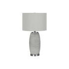 Monarch Specialties 25" H Table Lamp - Grey Ceramic / Grey Shade-Designed in a vase-like shape, this 25"h textured grey ceramic table lamp, topped with a grey linen drum shade and finished with a polished silver metal finial on top and at the base, brings modern styling to a living room, bedroom, or office space
