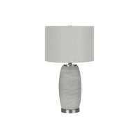 Monarch Specialties 25" H Table Lamp - Grey Ceramic / Grey Shade-Designed in a vase-like shape, this 25"h textured grey ceramic table lamp, topped with a grey linen drum shade and finished with a polished silver metal finial on top and at the base, brings modern styling to a living room, bedroom, or office space