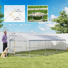 PawHut Outdoor Dog Run with Adjustable Rotating Bowls - 19.7' x 7.5' x 5.2' - Silver-Rotating bowl rack with 2 bowls makes feeding easier 