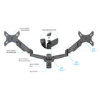 ShoppingAll Pneumatic Dual Gas Spring Dual Monitor Wall Mount - Black-Built-in gas spring system allows effortless position adjustment for your monitor and TV