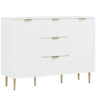 HOMCOM 47.2" L Sideboard Buffet Cabinet - White-Metal legs, gold handles and fluted panel design give it a modern look