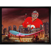 Dustin Wolf Flames Skyline - Framed Canvas - 31" x 22"-Premium canvas print with gallery-wrapped edges
