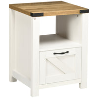 HOMCOM Side Table with Storage - White-Farmhouse style highlights your home décor