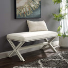 Modway Rivet Performance Velvet Bench - Ivory-Silver and Copper (Ivory Ottoman) Nailhead Trim