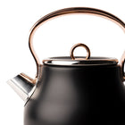 Haden Heritage 1.7 Liter Cordless Electric Kettle with Auto Shut-Off & Boil-Dry Protection - Black & Copper-Boasts a retro temperature gauge, a water-fill window for easy monitoring, and a power light indicator to signal boiling readiness
