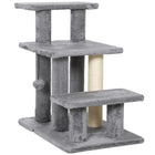 PawHut 3-Tier Dog Stairs with 2 Sisal Scratching Posts - Grey-Supports up to 22 lbs. (10 kg) with thick particleboard, ensuring a stable structure 