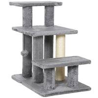 PawHut 3-Tier Dog Stairs with 2 Sisal Scratching Posts - Grey-Supports up to 22 lbs. (10 kg) with thick particleboard, ensuring a stable structure 