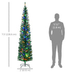 HOMCOM 7.5' Pencil Artificial Christmas Tree with Colourful LED Lights - Green-Hinge construction, section design for quick setup 