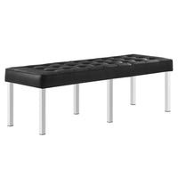 Modway Loft Tufted Vegan Leather Bench - Silver/Black-Mid-Century Accent Bench