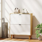 HOMCOM Narrow Shoe Cabinet with 2 Flip Drawers - White-Two flip drawers accommodate 16 pairs of shoes