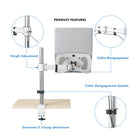 ShoppingAll Fully Adjustable Laptop Mount - White-Option of using a C-CLAMP (max width of 3.2”/8.1 cm) or a GROMMET (max width 2.3”/5.8 cm). Easy installation and usage, both clamp and grommet mounting available in the box. Desk mount comes with all parts needed