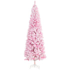 HOMCOM 7.5' Snow-Flocked Pencil Artificial Christmas Tree with Steel Base - Pink-Natural and healthy appearance with a lovely pink hue 
