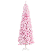 HOMCOM 7.5' Snow-Flocked Pencil Artificial Christmas Tree with Steel Base - Pink-Natural and healthy appearance with a lovely pink hue 