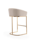 Manhattan Comfort Louvre 21" Mid-Century Modern Faux Leather Upholstered Barstool - Cream and Titanium Gold-Delivered to you Fully Assembled! No Assembly Required
