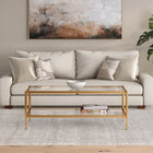 Hudson&Canal Hera 45"W Rectangular Coffee Table with Glass Shelf - Antique Brass-Clean with a soft, dry cloth and no harsh chemicals or abrasive cleaning materials