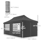 Outsunny 20 ft W x 10 ft L Adjustable Pop Up Canopy Tent with Sidewall and Carry Bag - Grey-Oxford fabric canopy offers UV protection