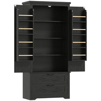 HOMCOM 64" H Kitchen Pantry Cabinet with Doors and Drawers - Black-Distressed black pantry with barn doors and black accents exudes farmhouse charm 