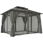 Outsunny 10 ft W x 12 ft L Double Roof Hardtop Gazebo with Curtains - Black-Spacious enough for your guests to feel free to move around