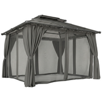 Outsunny 10 ft W x 12 ft L Double Roof Hardtop Gazebo with Curtains - Black-Spacious enough for your guests to feel free to move around