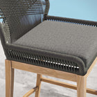 Modway Wellspring Outdoor Patio Teak Wood Bar Stool - Gray Graphite-Aluminum Seat With Rope Detail