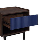 Manhattan Comfort Duane 20.23" Mid-Century Modern Nightstand - Dark Brown/Navy Blue-Iron Metal Feet for Fashion and Durability