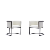 Manhattan Comfort Cosmopolitan 24" Mid-Century Modern Faux Leather Upholstered Dining Chair - White and Black - Set of 2-Modern Dining Chair Perfect for Dining and Accent Living Room Use. Set of 2