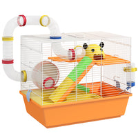 PawHut Cage for Dwarf Hamsters/Gerbils with Tunnels & Water Bottle-Includes running wheel, ramps, platforms and a hut