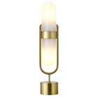 Hudson&Canal Blair Pill-Shaped Table Lamp with Milk Glass Shade - Brass/White-Paired with a white milk glass enclosed pill-shaped shade