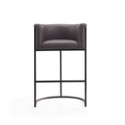 Manhattan Comfort Cosmopolitan 23.7" Mid-Century Modern Faux Leather Upholstered Bar Stool - Pebble and Black - 3 Pack-Includes Footrest Base