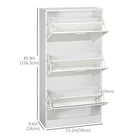 HOMCOM Narrow Shoe Storage Cabinet with 3 Flip Drawers & Adjustable Shelves - High Gloss White-Particleboard construction with high gloss white fronts and wood texture sides