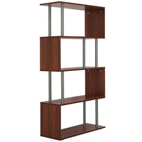 HOMCOM 5-Tiers Wooden Bookcase for Living Room - Walnut-Modern, Z-shaped bookcase offers multi-tiered shelves for convenient displaying 