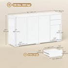 HOMCOM 55.1" L High Gloss Buffet Sideboard with 2 Drawers - White-Moving shelf in the small cabinet for customized storage space