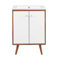 Modway Transmit 24" Bathroom Vanity - Walnut/White-Mid-Century Modern Vanity