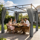 Outsunny Outdoor Gazebo Retractable Pergola Canopy with Curtains - 10' x 10' - Dark Grey-Four sliding pergola curtains add privacy and help block light breezes 