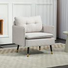 HOMCOM Modern Accent Chair with Wide Lounge Seat - Steel Legs - Button Tufted for Bedroom - Cream White-The seat and back cushions are generously padded with high-density foam and S-springs for comfort and support
