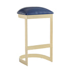 Manhattan Comfort Aura 16.54" Modern Faux Leather Upholstered Bar Stool - Blue and Polished Brass - 3 Pack-Backless Design with Geometric Base