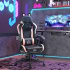 HOMCOM Reclining Faux Leather Gaming Chair with Footrest, Lumbar Support and Headrest - Black-135 degree reclining back with lockable positions, linked armrests move accordingly