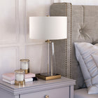 Hudson&Canal Dax 27.5" Tall Table Lamp with Fabric Shade - Seeded Glass/Brass/White-Handcrafted seeded glass and brass finish is applied to the novelty metal and glass base