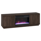 Hudson&Canal Presque TV Stand with 26" Crystal Fireplace for TV's up to 75" - Satin Walnut-Features an electric fireplace with crystal flame-bed and two enclosed cabinets with 4 shelves for ample storage