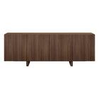 Hudson&Canal Harold Rectangular Fluted TV Stand for TV's up to 75" - Satin Walnut-Features 4 doors and 3 separate cabinet sections within for ample storage space